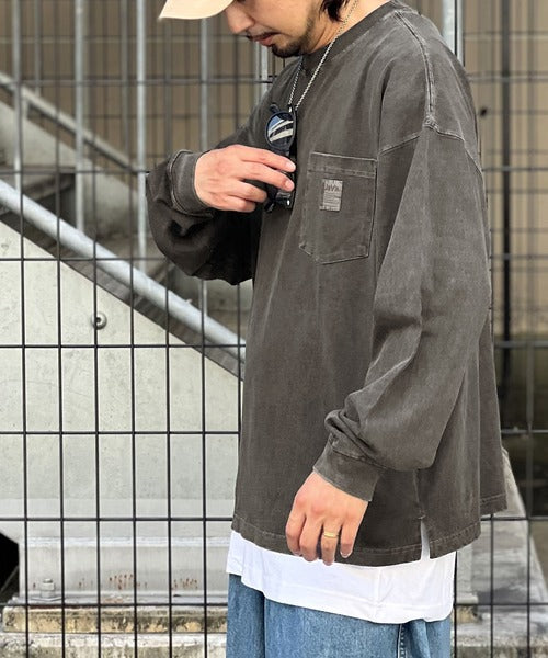 《JaVaジャバ コラボ》綿100％ピグメント加工ポケット付きロングTee jv1029002