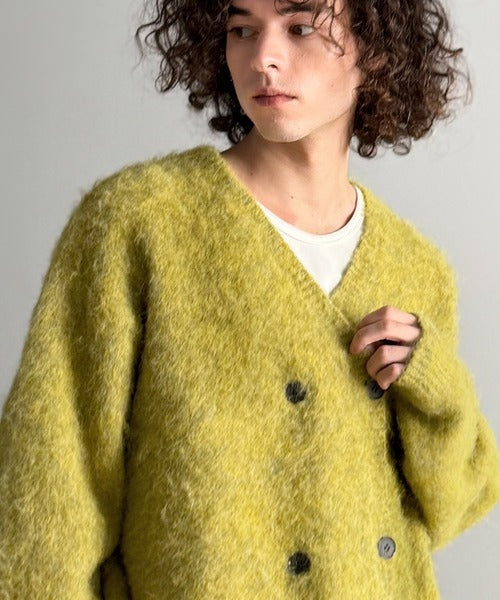 【Classical Origin】「アートな1着。」ミックスシャギー素材ダブルテーラードニットカーディガン／Mixed Shaggy Double-Tailored Knit Cardigan co0780011
