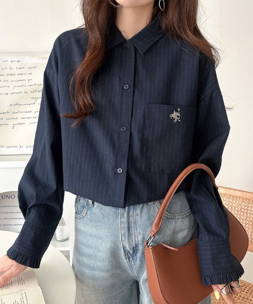 袖先に甘さを添えて。刺繍＆胸ポケット付き 柄アソート起毛シャツ(チェック/ストライプ柄) ce1010666