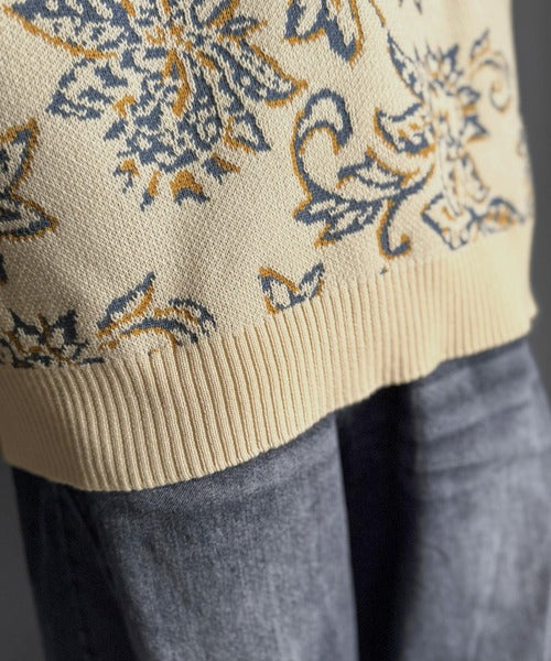 【classical origin】視線を奪う、ジャガード花柄ニット／Jacquard Floral Knit Sweater ao1020311