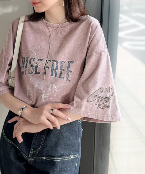 《JaVaジャバコラボ》キャッチーな個性派スタイル。綿100％前後2wayアシッドウォッシュビッグロックTシャツ(半袖） jv1260545
