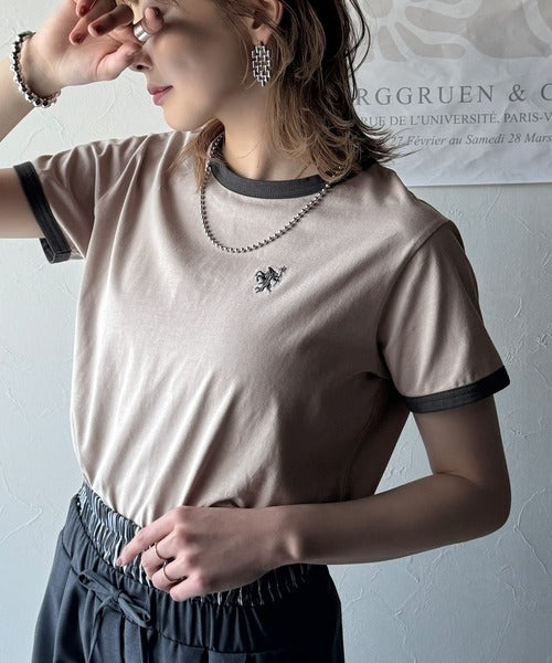 【sustaina+】デイリースタイルをアップデート。オーガニックコットン混 綿100％胸刺繍リンガーTシャツ ce1260400
