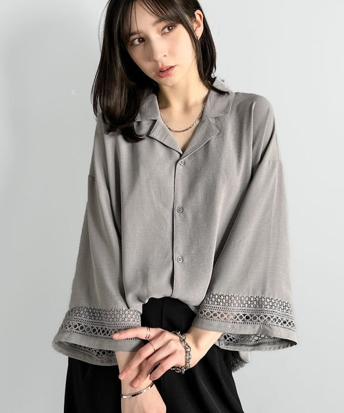 レースが語る、大人の余裕。レース切り替えオープンカラーシャツ / Lace Panel Open Collar Shirt co1010011