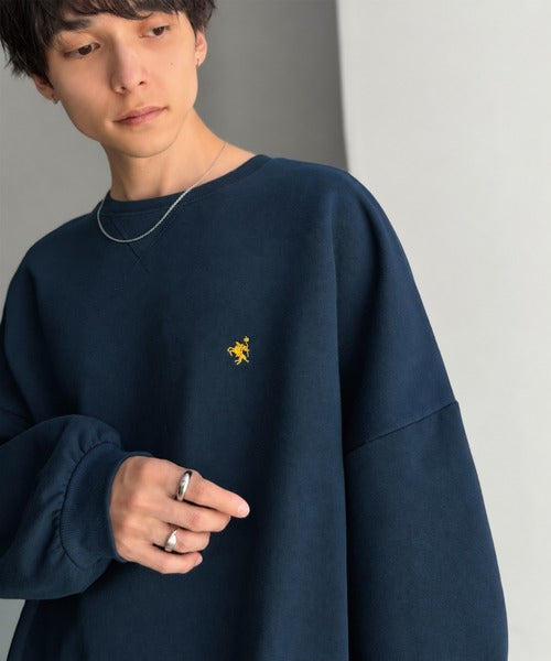 《JaVaジャバコラボ》刺繍が映える"ゆるっと"スウェット。胸刺繍ライトウェイト裏起毛ドルマントレーナー jo0780030