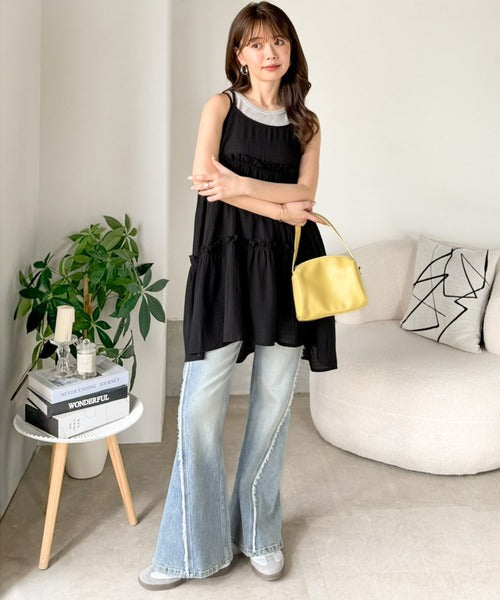 【mily bilet】360度どこから見ても大人可愛い!　切替シアーティアードキャミチュニック mi1019119