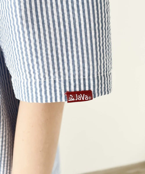 《Javaジャバコラボ》一点投入で好印象コーデ。胸刺繍サッカー素材ハーフジッププルオーバー jv1260175