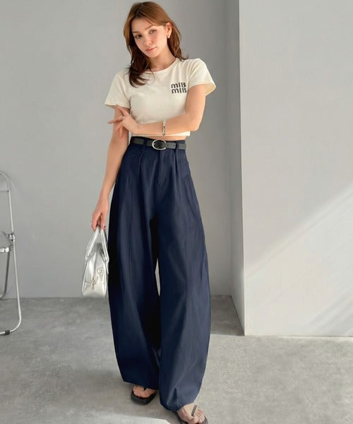 【mily bilet】後ろ姿映え確定♪インして可愛い、春夏のマストアイテム。 綿100%切り替えタックカーブパンツ mi0789011