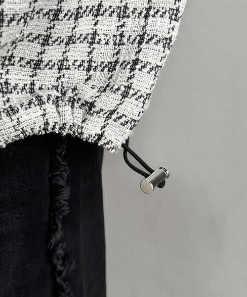 【Classical Origin】「上品カジュアル」。裾ドロスト付きツイード素材ハーフジッププルオーバー（長袖）/Tweed Fabric Drawcord Half-Zip Pullover co1010032