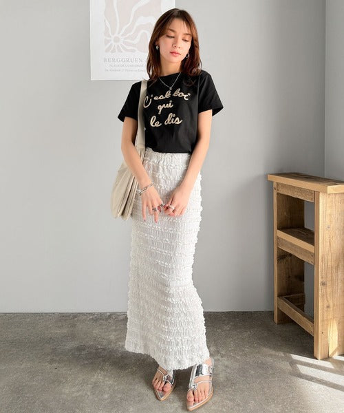 【mily bilet】着るだけでオシャレ感！ロゴプレート付きカラーフレンチコード刺繍Tシャツ(半袖) mi1329015