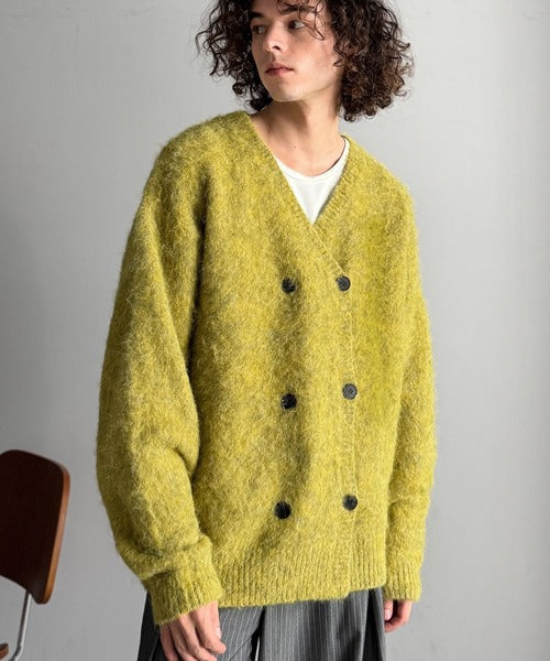 【Classical Origin】「アートな1着。」ミックスシャギー素材ダブルテーラードニットカーディガン／Mixed Shaggy Double-Tailored Knit Cardigan co0780011