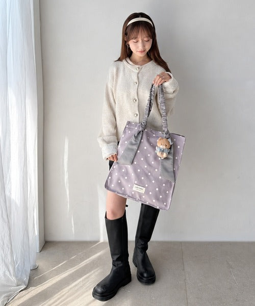 【mily bilet】こんなの待ってた！毎日のお供にも、推し活にも♪ドット柄サテンシュシュハンドルトート mi1079003