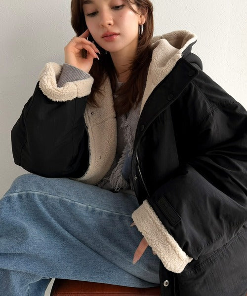 《JaVaジャバコラボ》「今日はどっちで着る？」2WAYで楽しむ リバーシブルフーディーブルゾン jv1070232