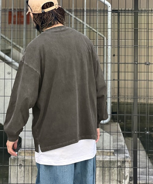 《JaVaジャバ コラボ》綿100％ピグメント加工ポケット付きロングTee jv1029002