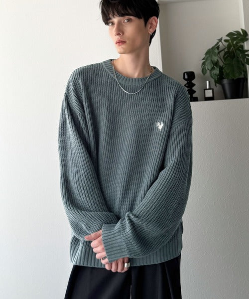 【Classical Origin】「究極スタンダード」畔編みオーバーサイズクルーネックセーター ／Oversized Ribbed Knit Crew Neck Sweater co0780012