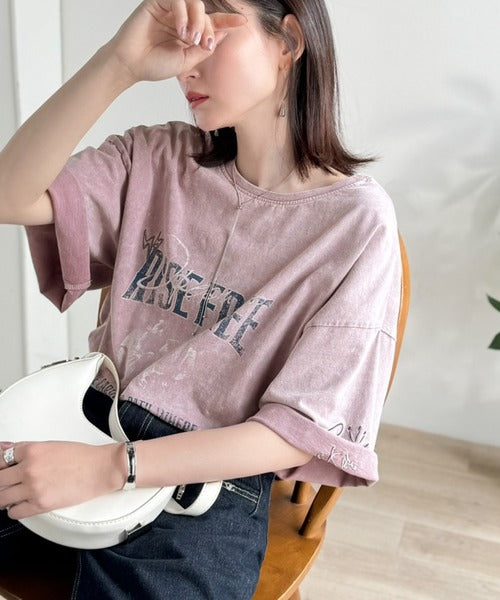 《JaVaジャバコラボ》キャッチーな個性派スタイル。綿100％前後2wayアシッドウォッシュビッグロックTシャツ(半袖） jv1260545