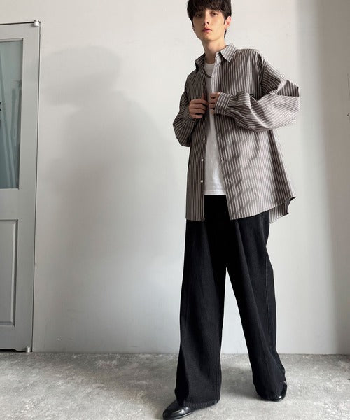 【Classical Origin】ゆとりを着る。ネーム付き胸ポケットビッグシャツ（長袖）/Brand name & chest pocket long sleeved big shirt ao1110147