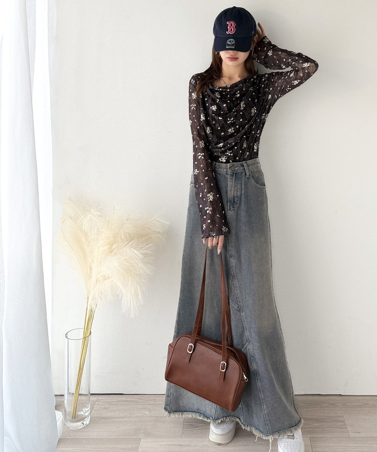 【mily bilet】甘さと上品さを叶える。着回し抜群な花柄レースフラワープリントドレープカットソー(長袖) mi1269005
