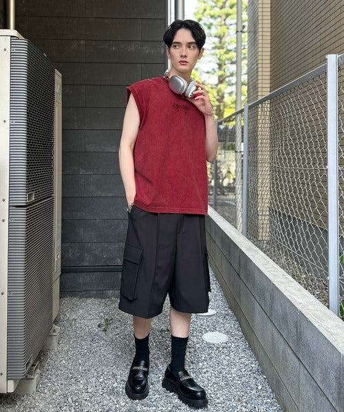 「1枚で主役。」紐刺繍スノーウォッシュ加工ノースリーブTシャツ／String Embroidery Snow-Washed Sleeveless T-Shirt co1150032