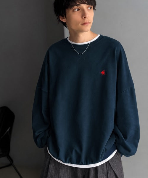 《JaVaジャバコラボ》毎日に、肩の力を抜いた洒落感を。胸刺繍ライトウェイト裏毛ドルマントレーナー jo0780028