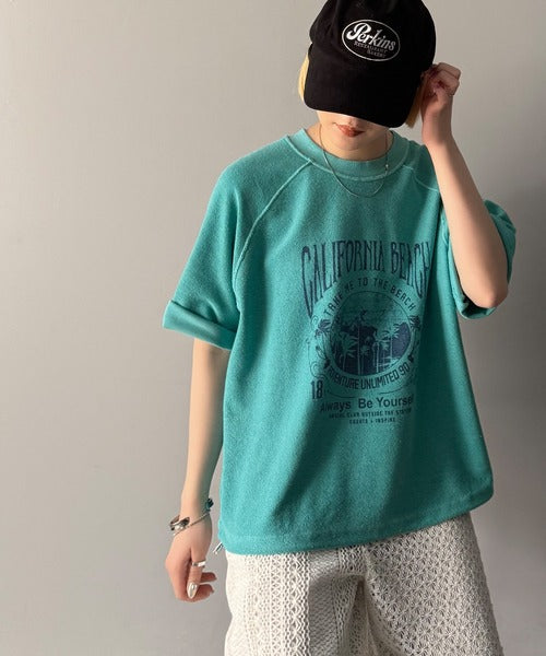 《JaVaジャバコラボ》こなれ感叶う大人のゆるスタイル。裏使いヴィンテージライクピグメントプリント半袖スウェット(トップス) jv1029122
