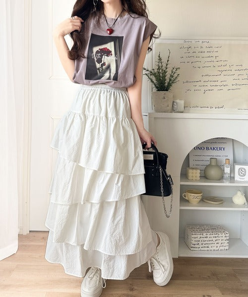 シンプルなのに着映える！お花フォトプリントシルケット加工フレンチスリーブTシャツ ce1020197
