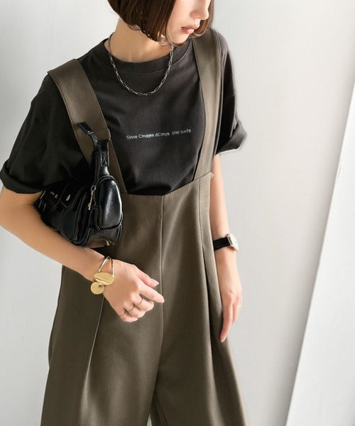 楽にシルエット美人。ワンタックワイドシルエットサロペットパンツ ce1265022