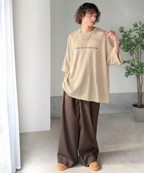 《JaVaジャバコラボ》Tシャツにはない品格を。ロゴプリントオーバーサイズサマーニットプルオーバー jm1050364