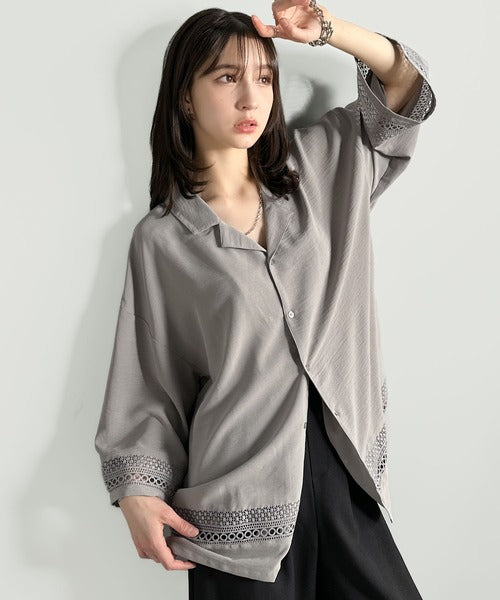 レースが語る、大人の余裕。レース切り替えオープンカラーシャツ / Lace Panel Open Collar Shirt co1010011