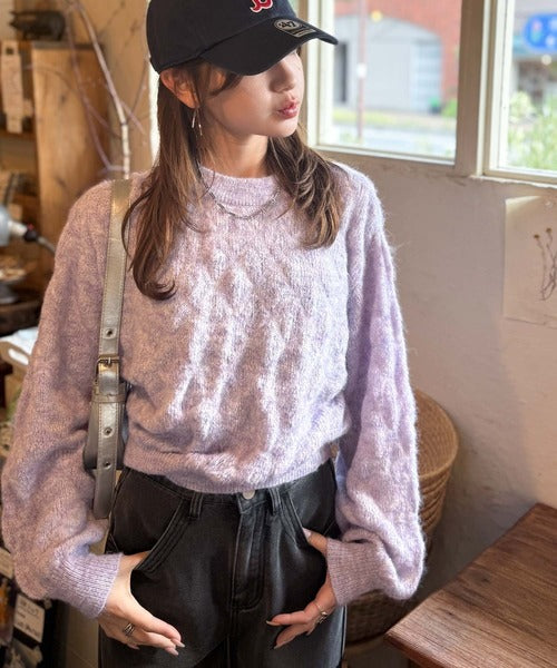 【mily bilet】ふんわり立体感で冬コーデを格上げ◎プレート使いポコポコミックスニットプルオーバー mi1259021