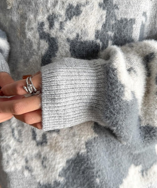 【classical origin】ニュアンス柄Wジャガードシャギーニット／Nuanced Pattern Double Jacquard Shaggy Knit ao1260497