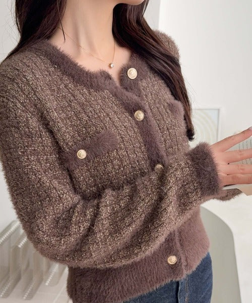 【mily bilet】ツィードライクフェザー切り替えラメニットジャケット mi1329043