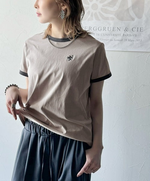 【sustaina+】デイリースタイルをアップデート。オーガニックコットン混 綿100％胸刺繍リンガーTシャツ ce1260400