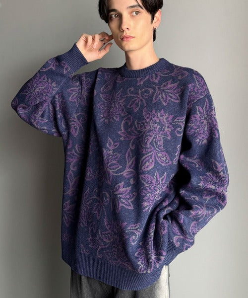 【classical origin】視線を奪う、ジャガード花柄ニット／Jacquard Floral Knit Sweater ao1020311