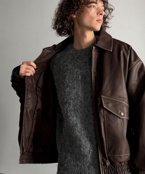 【Classical Origin】「Sランクアイテム。」ヴィンテージレザー中綿入りブルゾン／Vintage Leather Padded Blouson co1320001