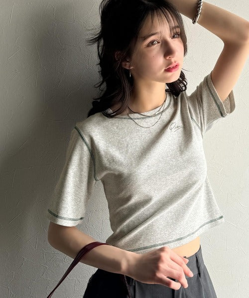 1枚で今っぽデザイン♪PAEAN刺繍配色ステッチチビTシャツ（半袖） ce1020200