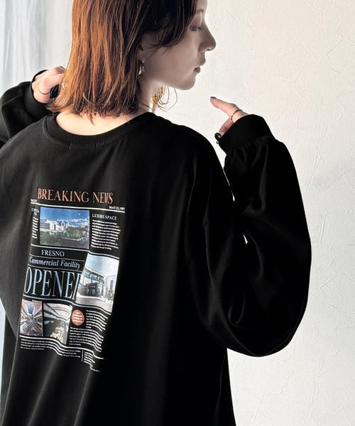 纏うだけで、洒落感アップデート◎綿100％ニュースペーパーロゴプリントオーバーサイズTシャツ ce1330046