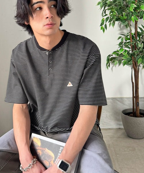 《JaVaジャバコラボ》【接触冷感機能付き】汗ばむ時期も触れた瞬間ひんやり心地よく！ヘビーウェイト素材 裾ドロスト付き リングドット釦 ヘンリーネックTシャツ jo1320006