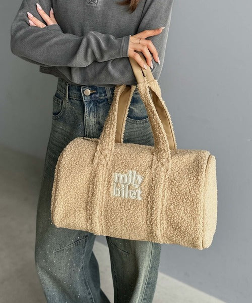【mily bilet】ふわもこ感がたまらない主役バッグ♪ロゴ刺繍ボアボストンバッグ mi1179067