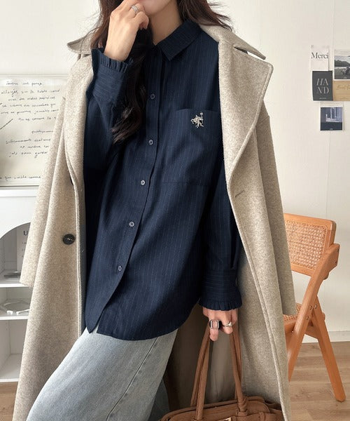 袖先に甘さを添えて。刺繍＆胸ポケット付き 柄アソート起毛シャツ(チェック/ストライプ柄) ce1010666