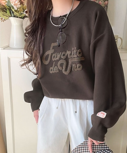 《JaVaジャバコラボ》後ろタックで作る旬シルエット♪サガラ刺繍風ロゴコクーンニット jv1050313