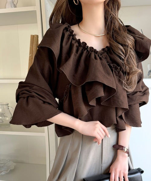 【mily bilet】大人の甘さがちょうどいい♪オフショル2wayキャンディースリーブカシュクールブラウス（長袖） mi1019127