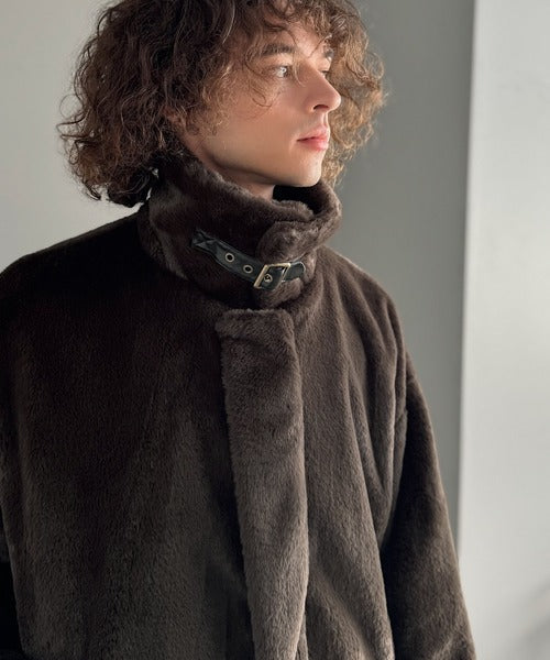 【Classical Origin】「3wayアレンジ可能。」ベルト襟フェイクファー素材ジャケット／Belted Collar Faux Fur Jacket co1150080