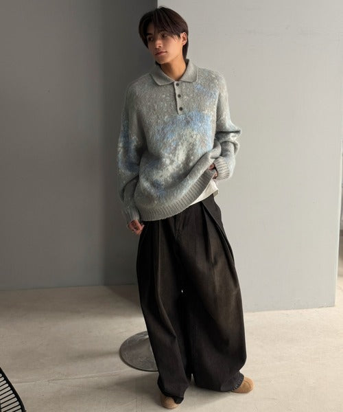 【Classical Origin】「まるで毛布。」モヘアライクシャギー素材ニットポロシャツ／Mohair-Like Shaggy Knit Polo Shirt co0780004