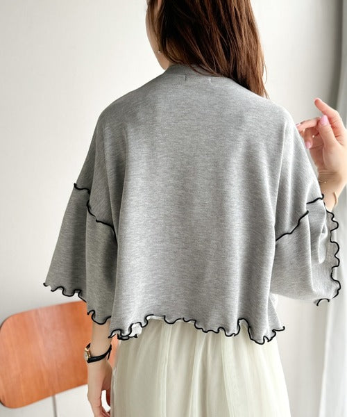 Tシャツより可愛く、スウェットより軽やか♪5分袖メロウ切替裏毛トップス ce1020310