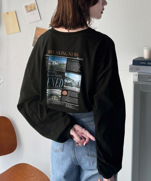 纏うだけで、洒落感アップデート◎綿100％ニュースペーパーロゴプリントオーバーサイズTシャツ ce1330046
