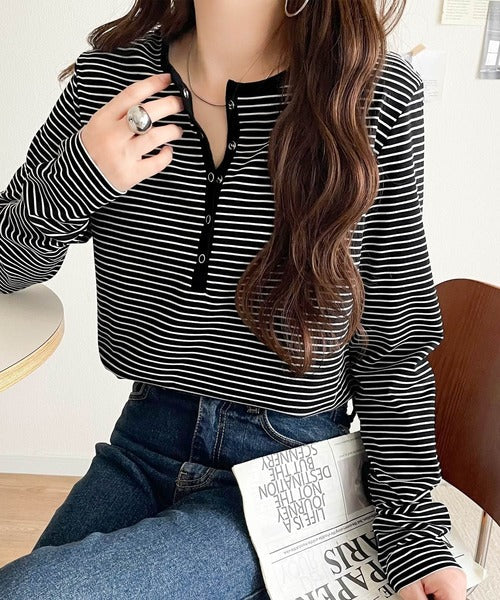 シンプルだからこそ、こだわりたい。シルケット加工ドット釦ヘンリーTシャツ（長袖） ce1020314