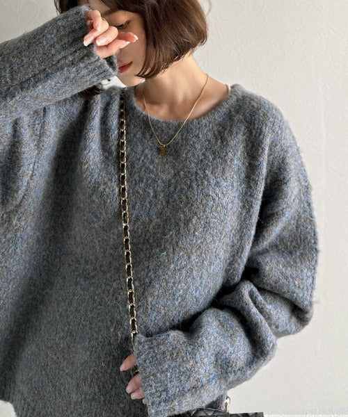 【Classical Origin】「深みのある大人に。」クルーネックミックスカラー糸ニット（長袖）/Crew neck mixed color knit ao1020308