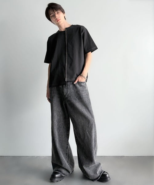 Asymmetric Stitch Design T-Shirt／アシンメトリーデザイン配色ステッチTシャツ co1150013