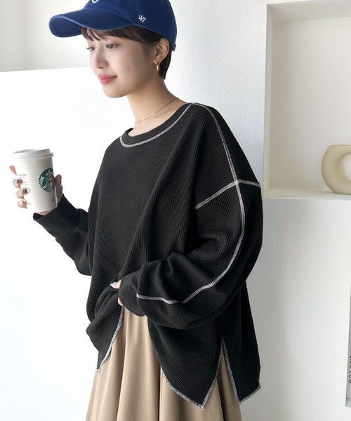 《JaVaジャバ 別注》シンプルなのに格上げ。2way配色ワッフルロンTee jv1260065