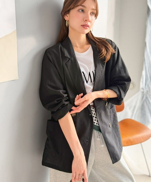 《marina×クラシカルエルフコラボ》【UVカット機能付き】余裕をまとう、さらり心地よい１枚。シアーダブルジャケット（長袖） ce1010616